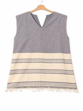 Tribe Alive Handmade Cotton Fringe Poncho Coverup Striped Boho One Size